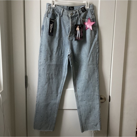 simple society Denim - Nwt Simple Society Rhinestone Super High‎ Rise Straight Jeans